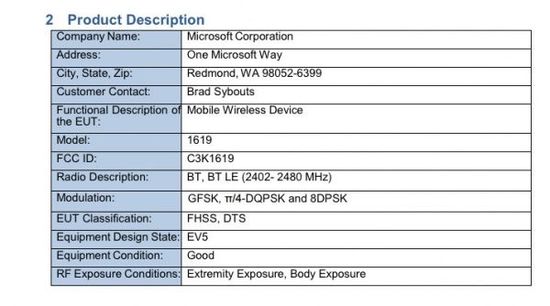 微软新便携无线设备通过FCC 疑为微软智能手表